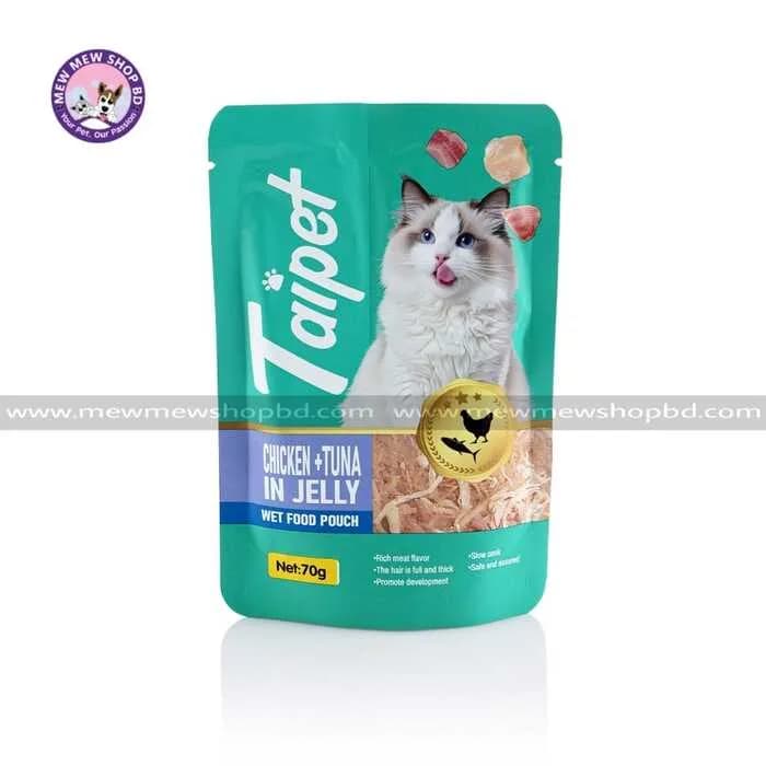 Taipet Wet Cat food Pouch Chicken and Tuna in Jelly For Both Adults & Kittens From 2months 70g